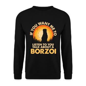 Sprechen Sie Über Hund Borzoi - Unisex Pullover - Schwarz - Vorne - Alina (178cm) & Michal (187cm)