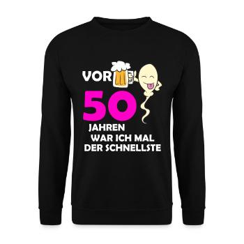 Vor 50 Jahren war ich mal der Schnellste - Unisex Pullover - Schwarz - Vorne - Alina (178cm) & Michal (187cm)