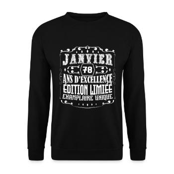Vintage Janvier 78 ans. anniversaire janvier. - Sweat-shirt Unisexe - noir - Devant - Alina (178cm) & Michal (187cm)