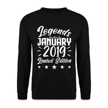 Naissance En Janvier 2019. Cadeau d'anniversaire. - Sweat-shirt Unisexe - noir - Devant - Alina (178cm) & Michal (187cm)
