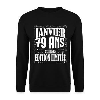 Janvier 79 ans. Cadeau 79 ans janvier anniversaire - Sweat-shirt Unisexe - noir - Devant - Alina (178cm) & Michal (187cm)