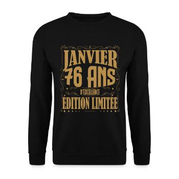 Janvier 76 ans. Cadeau 76 ans janvier anniversaire - Sweat-shirt Unisexe - noir - Devant - Alina (178cm) & Michal (187cm)