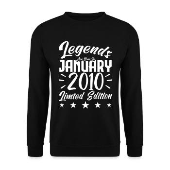 Naissance En Janvier 2010. Cadeau d'anniversaire. - Sweat-shirt Unisexe - noir - Devant - Alina (178cm) & Michal (187cm)