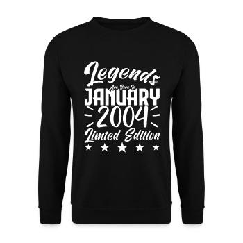 Geboren im Januar 2004. Geburtstagsgeschenk. - Unisex Pullover - Schwarz - Vorne - Alina (178cm) & Michal (187cm)