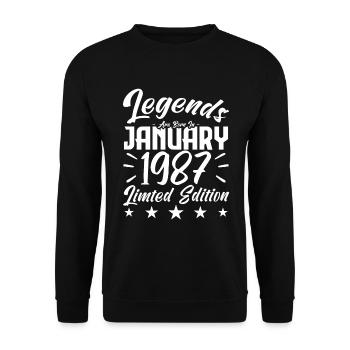 Naissance En Janvier 1987. Cadeau d'anniversaire. - Sweat-shirt Unisexe - noir - Devant - Alina (178cm) & Michal (187cm)