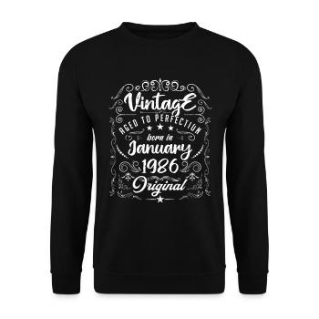 Vintage Né(e) en Janvier 1986 anniversaire janvier - Sweat-shirt Unisexe - noir - Devant - Alina (178cm) & Michal (187cm)