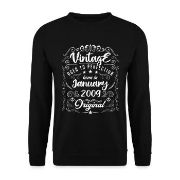 Vintage Born in January 2009 anniversary January - Unisex Sweatshirt - black - Front - Alina (178cm) & Michal (187cm)