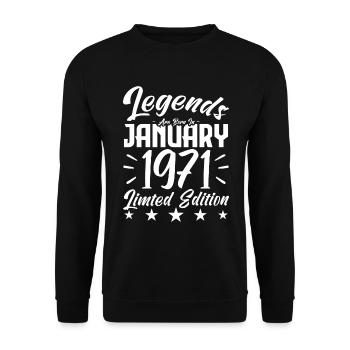 Born in January 1971. Birthday gift. - Unisex Sweatshirt - black - Front - Alina (178cm) & Michal (187cm)