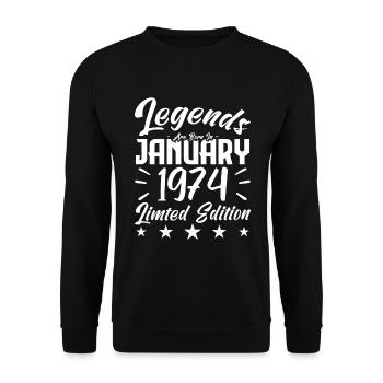 Geboren im Januar 1974. Geburtstagsgeschenk. - Unisex Pullover - Schwarz - Vorne - Alina (178cm) & Michal (187cm)