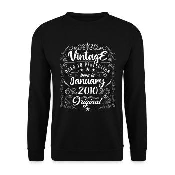 Vintage Né(e) en Janvier 2010 anniversaire janvier - Sweat-shirt Unisexe - noir - Devant - Alina (178cm) & Michal (187cm)