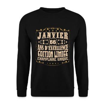 Vintage Janvier 66 ans. anniversaire janvier. - Sweat-shirt Unisexe - noir - Devant - Alina (178cm) & Michal (187cm)