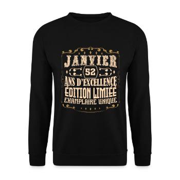 Vintage Janvier 52 ans. anniversaire janvier. - Sweat-shirt Unisexe - noir - Devant - Alina (178cm) & Michal (187cm)