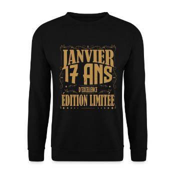 Janvier 17 ans. Cadeau 17 ans janvier anniversaire - Sweat-shirt Unisexe - noir - Devant - Alina (178cm) & Michal (187cm)