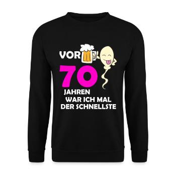 Vor 70 Jahren war ich mal der Schnellste - Unisex Pullover - Schwarz - Vorne - Alina (178cm) & Michal (187cm)