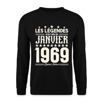 Geburtstagsgeschenk Januar 1969. Januar 1969. - Unisex Pullover - Schwarz - Vorne - Alina (178cm) & Michal (187cm)