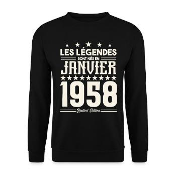 Geburtstagsgeschenk Januar 1958. Januar 1958. - Unisex Pullover - Schwarz - Vorne - Alina (178cm) & Michal (187cm)