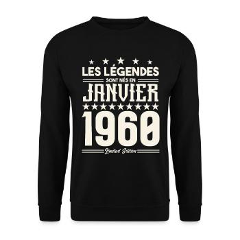 cadeau d'anniversaire janvier 1960. Janvier 1960. - Sweat-shirt Unisexe - noir - Devant - Alina (178cm) & Michal (187cm)