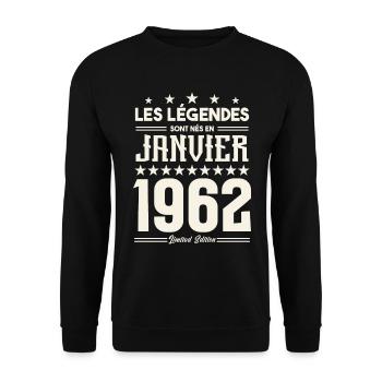 Geburtstagsgeschenk Januar 1962. Januar 1962. - Unisex Pullover - Schwarz - Vorne - Alina (178cm) & Michal (187cm)