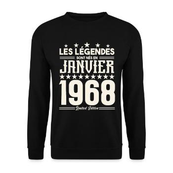cadeau d'anniversaire janvier 1968. Janvier 1968. - Sweat-shirt Unisexe - noir - Devant - Alina (178cm) & Michal (187cm)