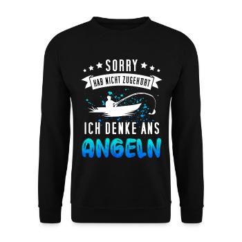 Lustiges Angler Design - Funny Fischer Motiv - Unisex Pullover - Schwarz - Vorne - Alina (178cm) & Michal (187cm)
