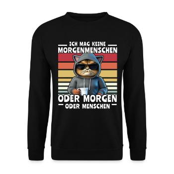 Katze Kaffee Morgenmenschen - Unisex Pullover - Schwarz - Vorne - Alina (178cm) & Michal (187cm)