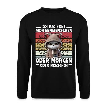Katze Kaffee Morgenmenschen - Unisex Pullover - Schwarz - Vorne - Alina (178cm) & Michal (187cm)
