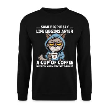 Coffee Cat Coffee Drinker - Unisex Sweatshirt - black - Front - Alina (178cm) & Michal (187cm)