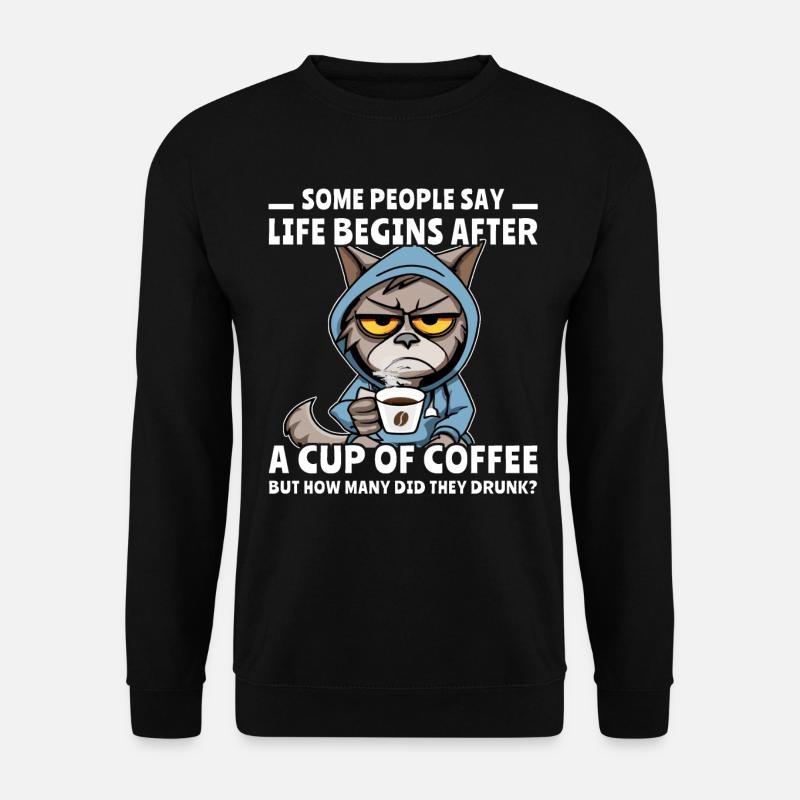 Coffee Cat Coffee Drinker - Unisex Sweatshirt - black