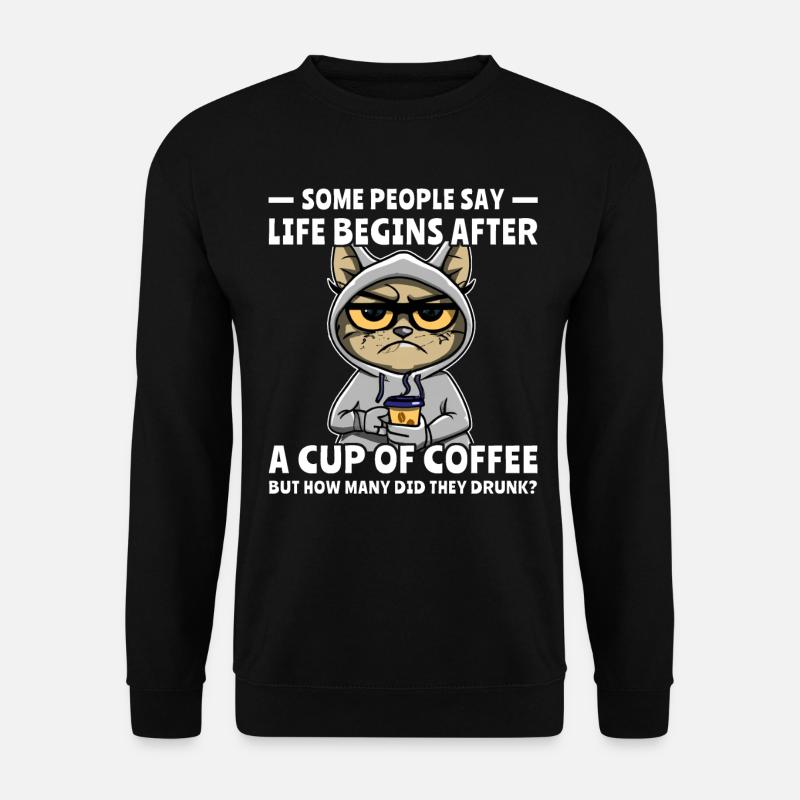 Coffee Cat Coffee Drinker - Unisex Sweatshirt - black