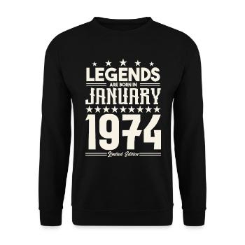 Geschenklegende Januar 1974. Geschenk Januar 1974. - Unisex Pullover - Schwarz - Vorne - Alina (178cm) & Michal (187cm)