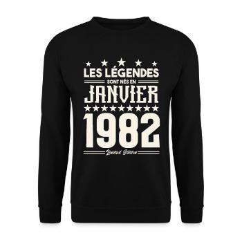 cadeau d'anniversaire janvier 1982. Janvier 1982. - Sweat-shirt Unisexe - noir - Devant - Alina (178cm) & Michal (187cm)