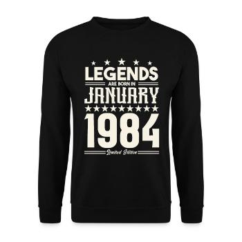 Cadeau Légende Janvier 1984. cadeau janvier 1984. - Sweat-shirt Unisexe - noir - Devant - Alina (178cm) & Michal (187cm)