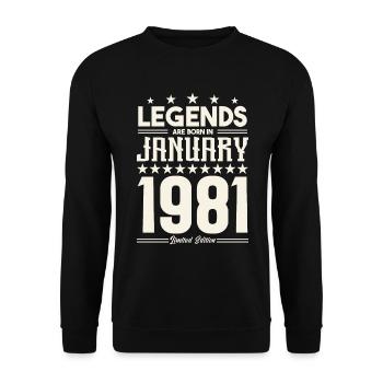 Geschenklegende Januar 1981. Geschenk Januar 1981. - Unisex Pullover - Schwarz - Vorne - Alina (178cm) & Michal (187cm)