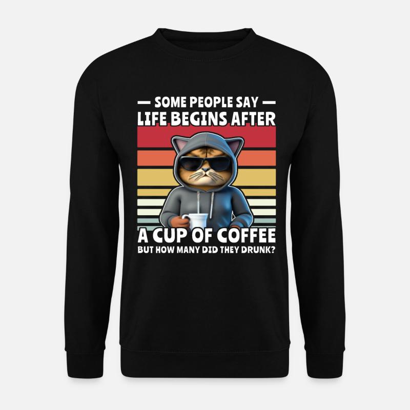 Retro Katze Kaffee - Unisex Pullover - Schwarz