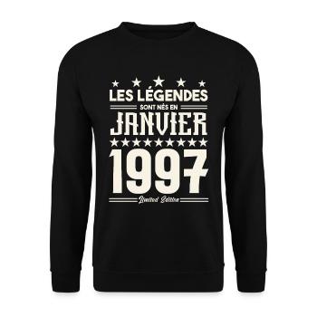 cadeau d'anniversaire janvier 1997. Janvier 1997. - Sweat-shirt Unisexe - noir - Devant - Alina (178cm) & Michal (187cm)