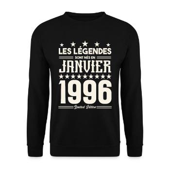 cadeau d'anniversaire janvier 1996. Janvier 1996. - Sweat-shirt Unisexe - noir - Devant - Alina (178cm) & Michal (187cm)