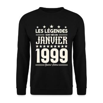 cadeau d'anniversaire janvier 1999. Janvier 1999. - Sweat-shirt Unisexe - noir - Devant - Alina (178cm) & Michal (187cm)