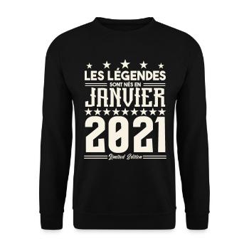 cadeau d'anniversaire janvier 2021. Janvier 2021. - Sweat-shirt Unisexe - noir - Devant - Alina (178cm) & Michal (187cm)