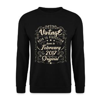 Jahrgang geboren im Februar 2017 Jubiläum Februar - Unisex Pullover - Schwarz - Vorne - Alina (178cm) & Michal (187cm)