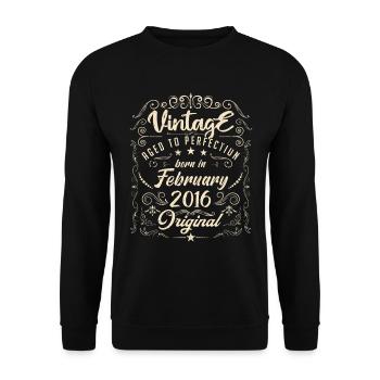 Vintage Born in February 2016 Anniversary February - Unisex Sweatshirt - black - Front - Alina (178cm) & Michal (187cm)