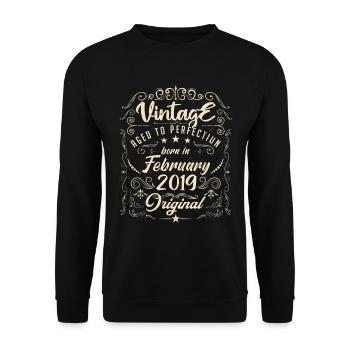 Jahrgang Geboren im Februar 2019 Jubiläum Februar - Unisex Pullover - Schwarz - Vorne - Alina (178cm) & Michal (187cm)