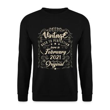 Vintage Né(e) en Février 2021 anniversaire février - Sweat-shirt Unisexe - noir - Devant - Alina (178cm) & Michal (187cm)