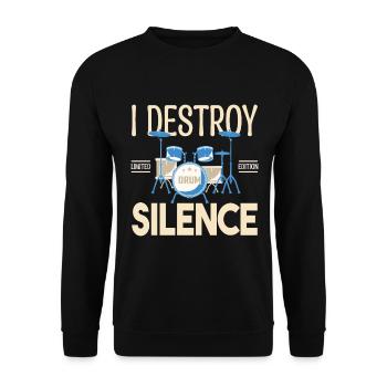 Ich zerstöre das Schweigen. Geschenkschlagzeuger, Geschenkmusiker - Unisex Pullover - Schwarz - Vorne - Alina (178cm) & Michal (187cm)