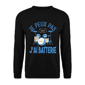 Je peux pas j'ai batterie. Cadeau batteur Musicien - Sweat-shirt Unisexe - noir - Devant - Alina (178cm) & Michal (187cm)