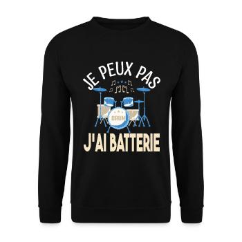 Je peux pas j'ai batterie. Cadeau batteur Musicien - Sweat-shirt Unisexe - noir - Devant - Alina (178cm) & Michal (187cm)