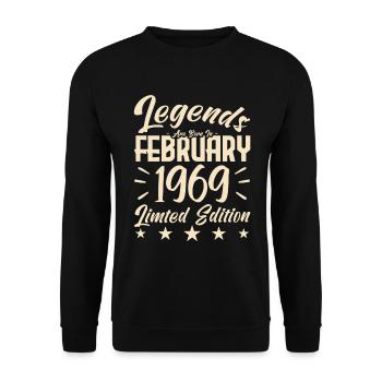 Born in February 1969. Birthday gift. - Unisex Sweatshirt - black - Front - Alina (178cm) & Michal (187cm)