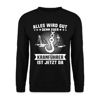 Kranfahrer Kranführer Kran Fahren - Unisex Pullover - Schwarz - Vorne - Alina (178cm) & Michal (187cm)