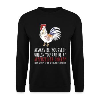 Sei Du Selbst - Appenzeller Huhn - Unisex Pullover - Schwarz - Vorne - Alina (178cm) & Michal (187cm)