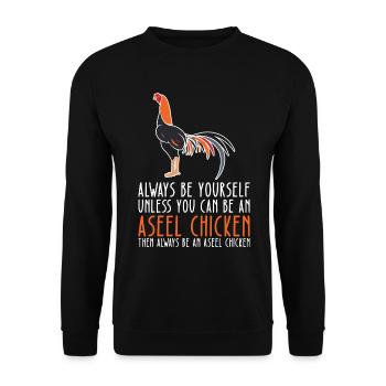 Sei Du Selbst – Aseel Chicken - Unisex Pullover - Schwarz - Vorne - Alina (178cm) & Michal (187cm)
