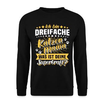 Dreifache Katzenmama Katze Mama - Unisex Pullover - Schwarz - Vorne - Alina (178cm) & Michal (187cm)